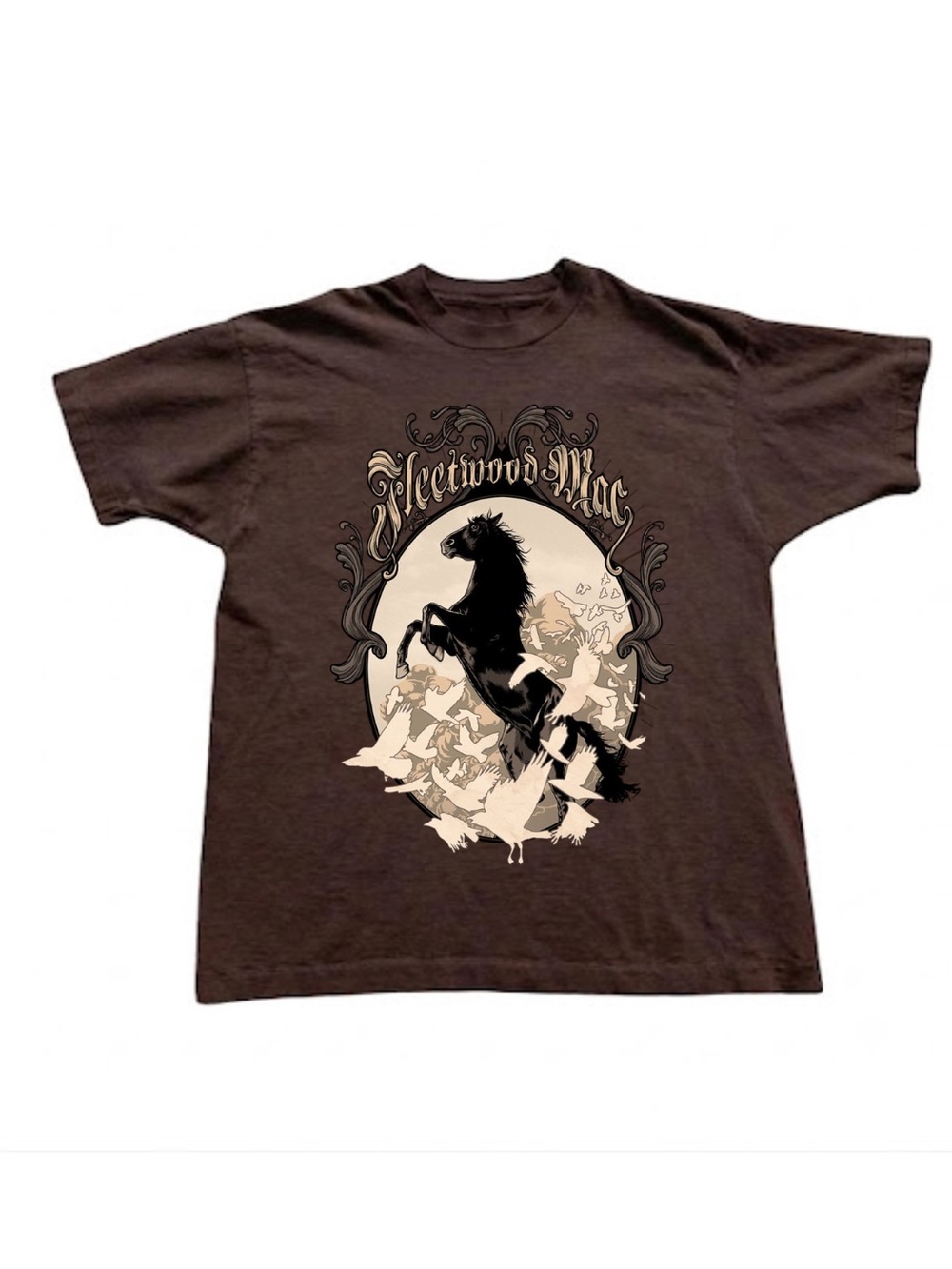 Gildan Fleetwood Brown Graphic Tee - Horse & Birds Design
